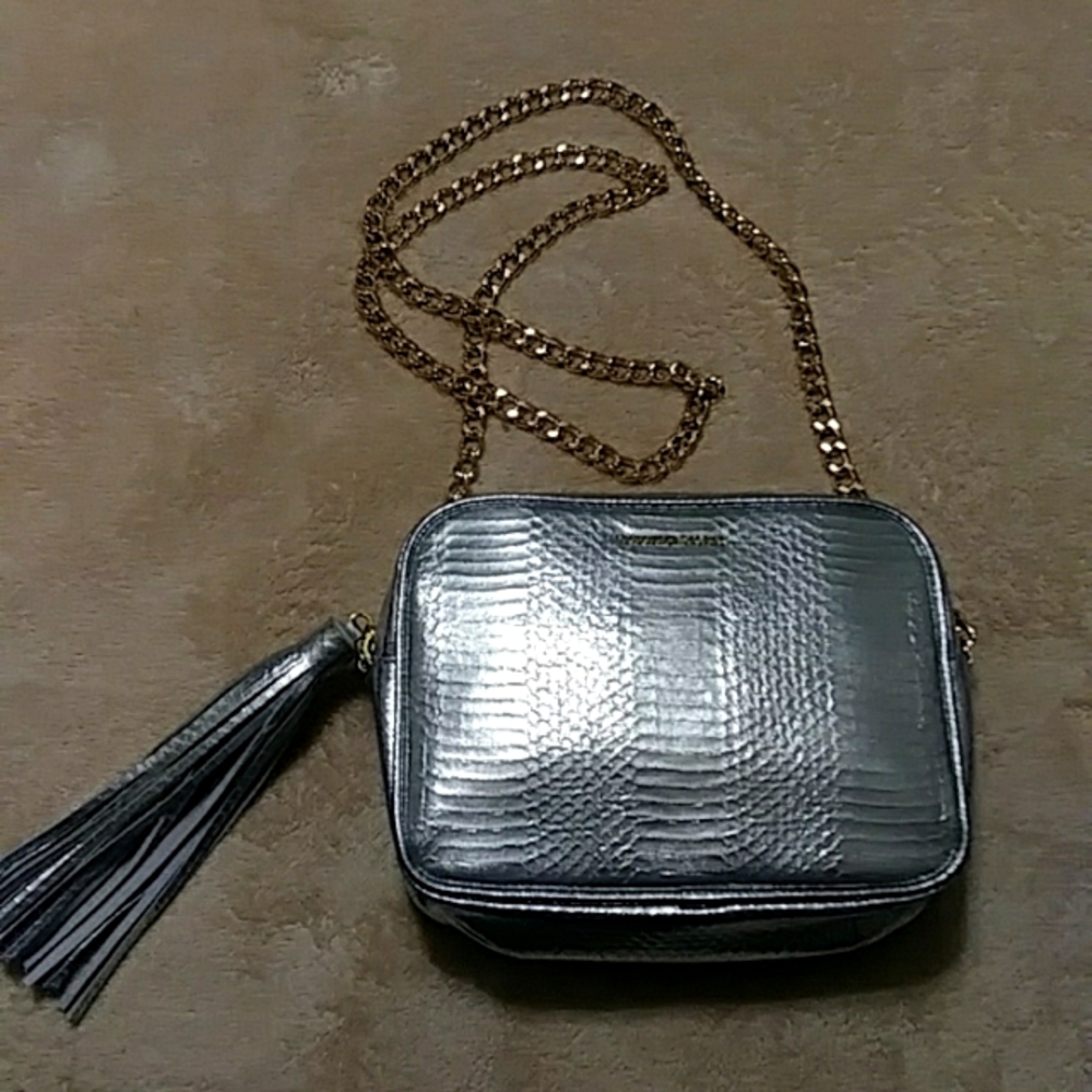 Victoria's Secret Silver Handbag With Golen Chain Strap